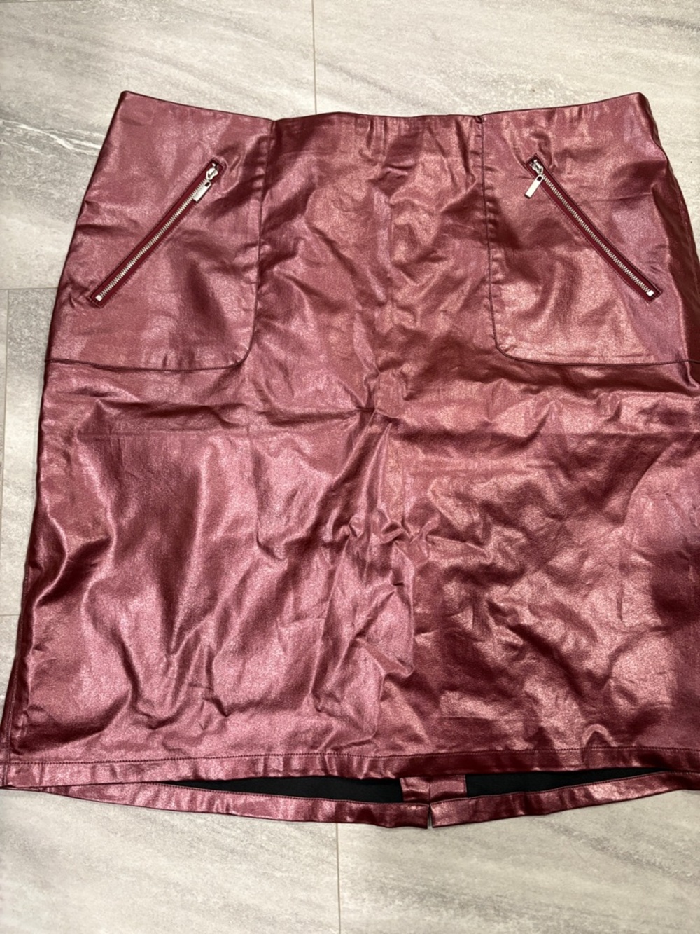 Kate & Mallory Metallic Burgundy Faux-Leather Mini Skirt